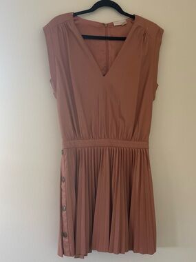 Ramy Brook Effie Faux Leather Mini Dress Blush Pink Pleated Sleeveless Size 6